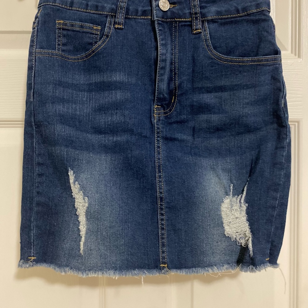 Denim Distressed Skirt